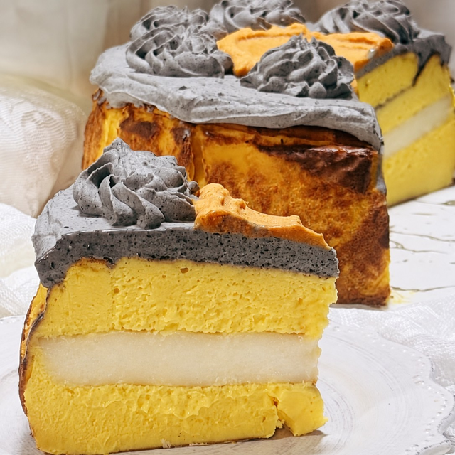 Pumpkin Mochi Basque Cheesecake Slice 南瓜麻薯巴斯克切块.