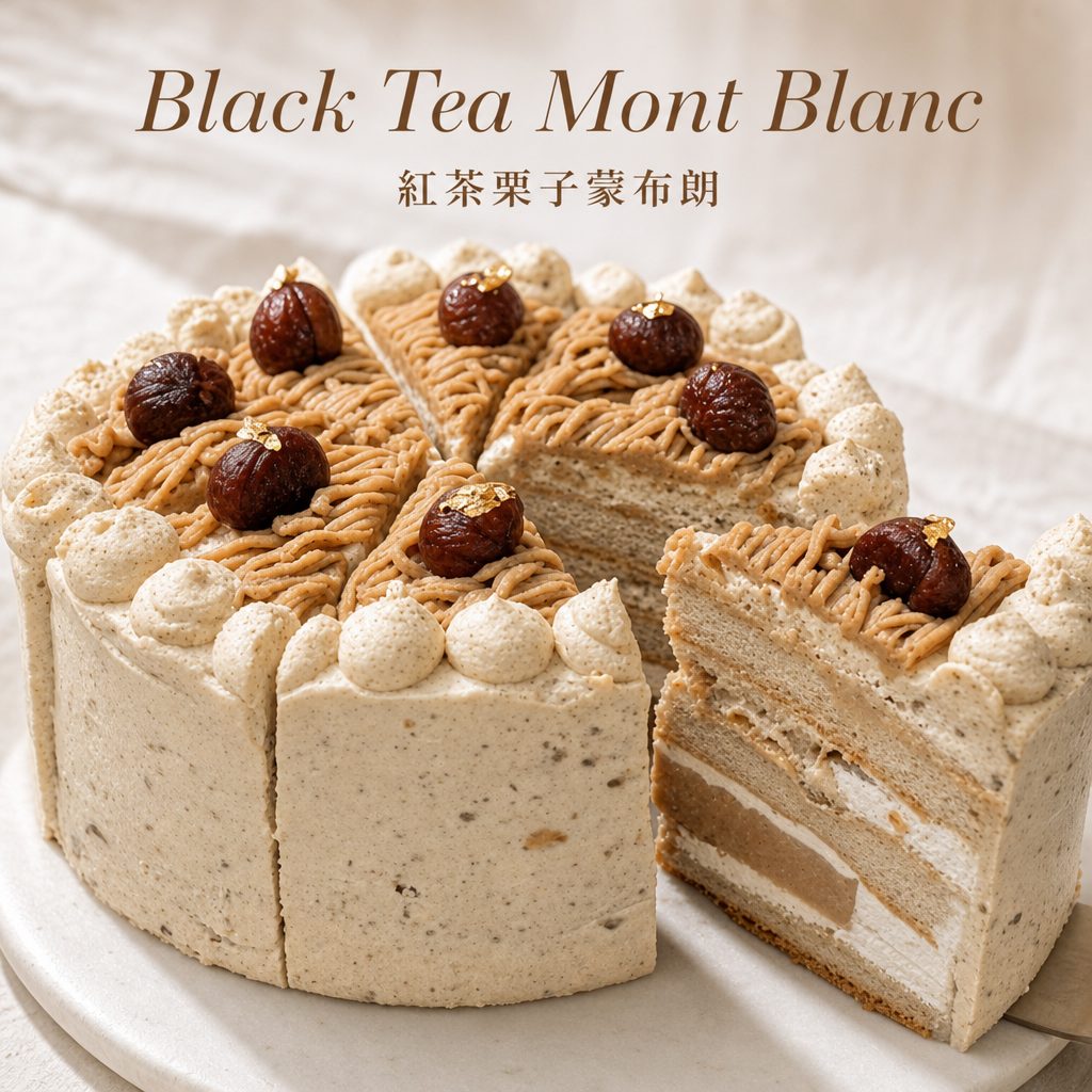 ⏰🎂 Black Tea Mont Blanc (Black Tea Chestnut) Whole Cake (红茶板栗蛋糕).